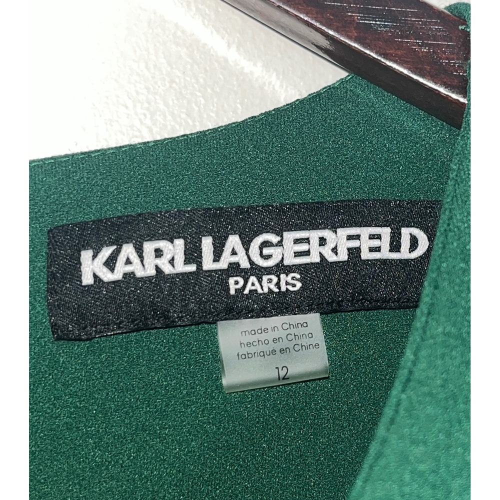 Karl Lagerfeld Paris Dress Size 12 Green Fit and Flare Puff Sleeve A-Line Mini - Picture 5 of 7